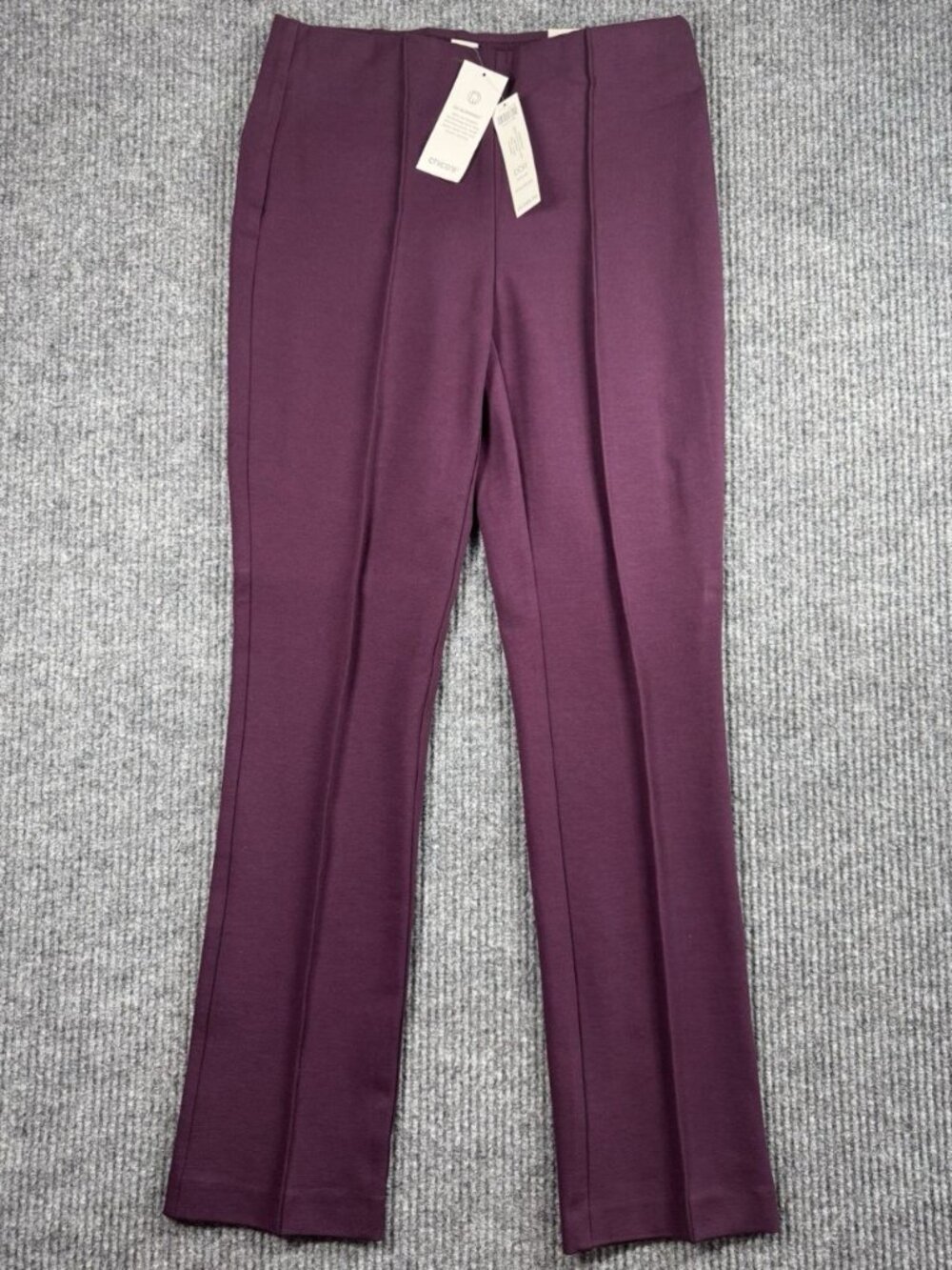 Chicos So Slimming Juliet Pants Womens 00R/2R Plum Straight Pintuck Leg Pull On